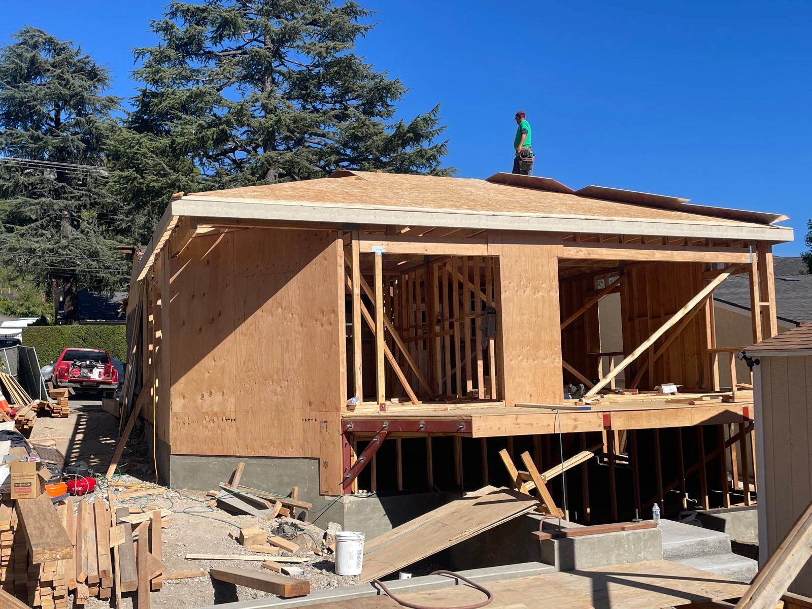 Roof sheathing in progress