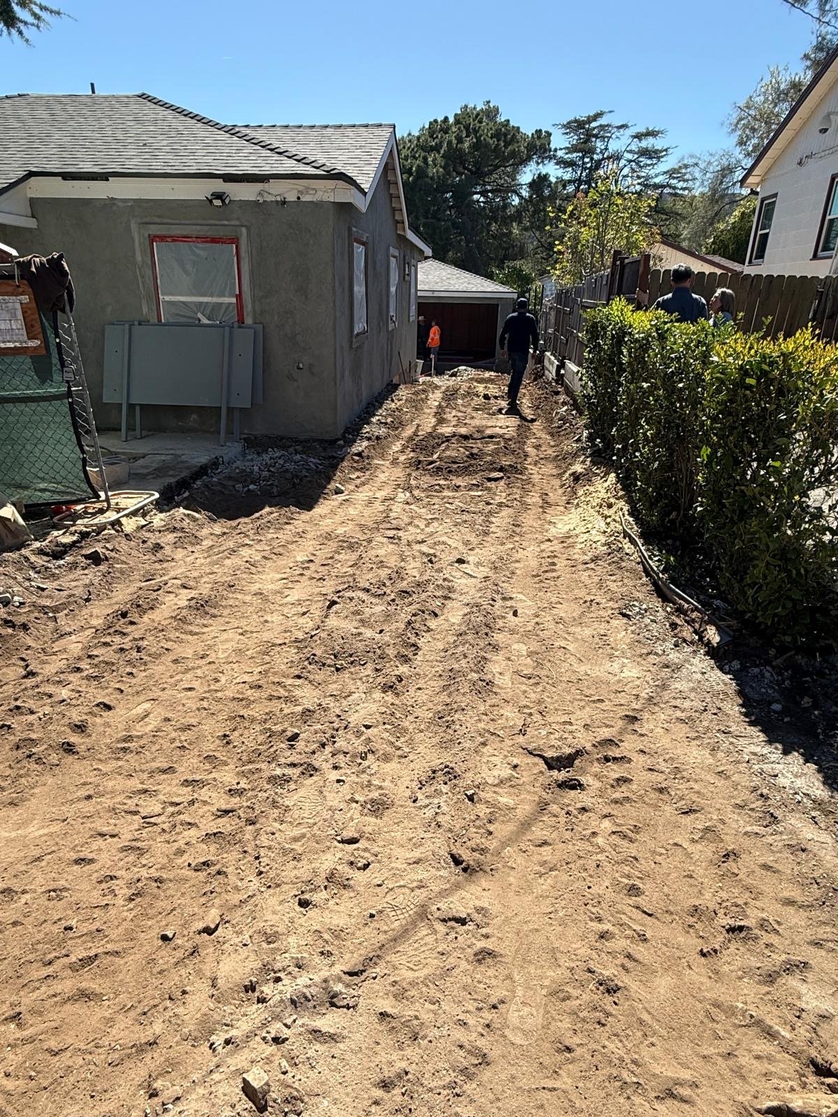 Side yard graded for driveway pour