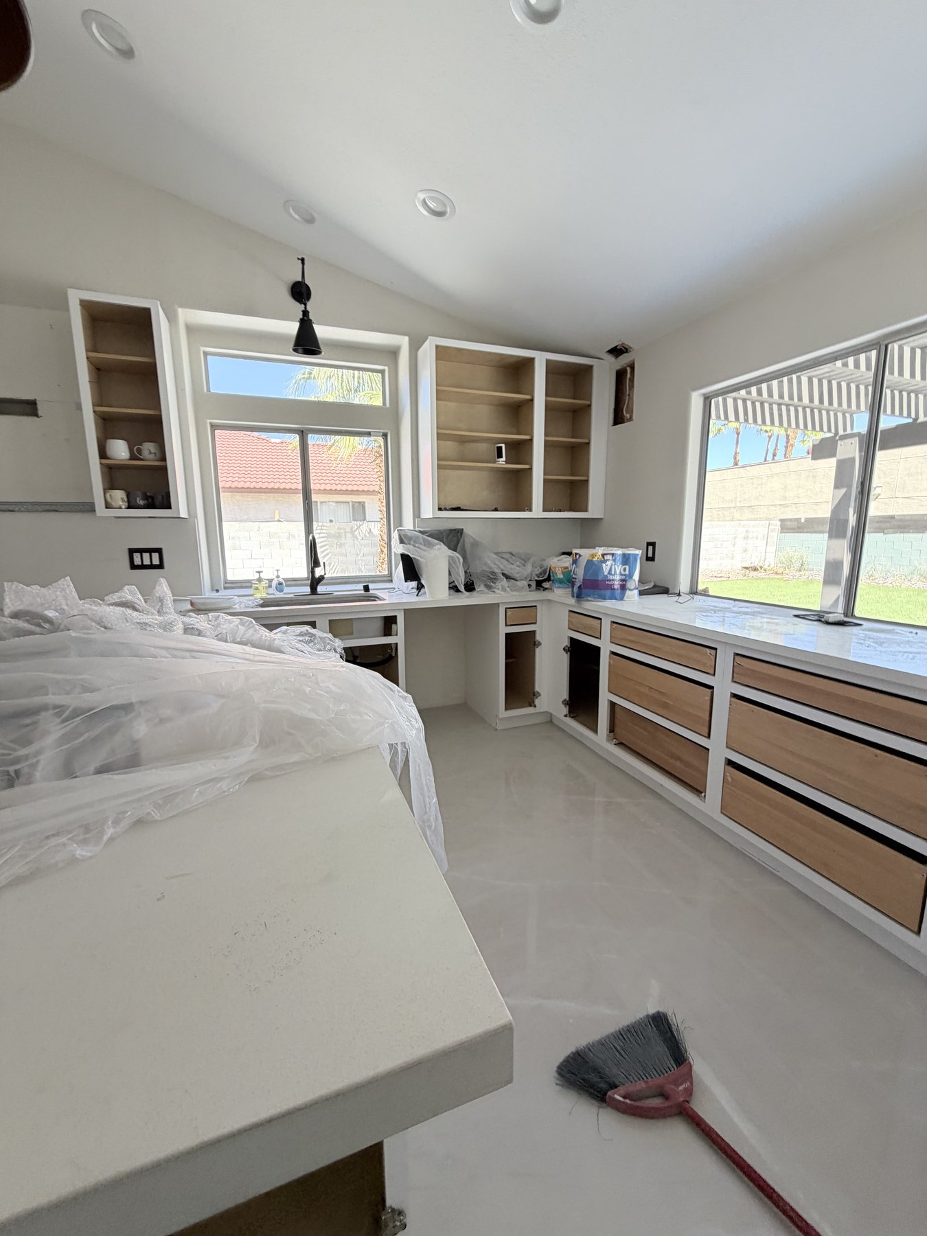 White kitchen mid-build