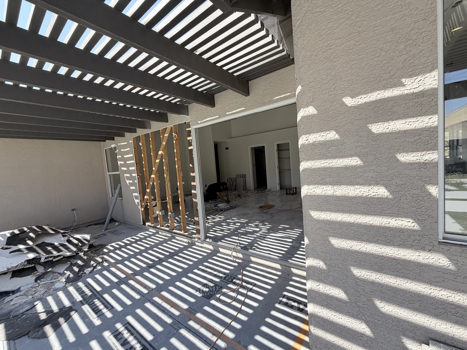 Patio mid-construction with tile